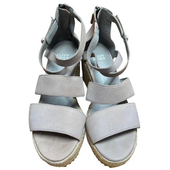 Eileen Fisher Wali Espadrille Sandal Taupe Strappy Wedge Leather Size 7 1/2 - Picture 5 of 8